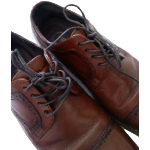 Men's Size 9M Stacy Adams Dickinson Cap Toe Oxford Shoes Cognac Leather EUC - Picture 2 of 6